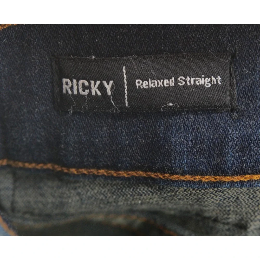 True Religion Ricky Relaxed Straight Jeans Mens 33x30 Flap Pocket Dark Wash Blue